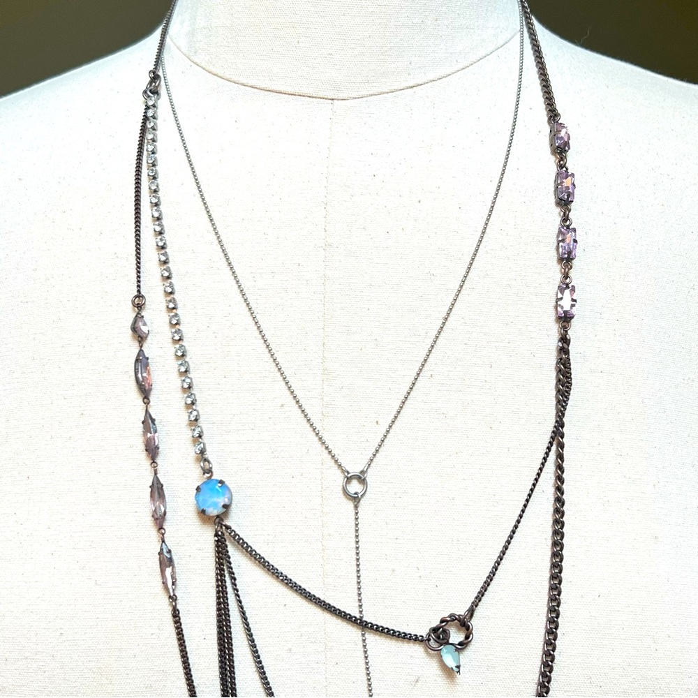 NWT Juicy Couture Wispy Long Layered Necklace w/ Crystals, Pearl, & Rhinestones - Picture 6 of 11